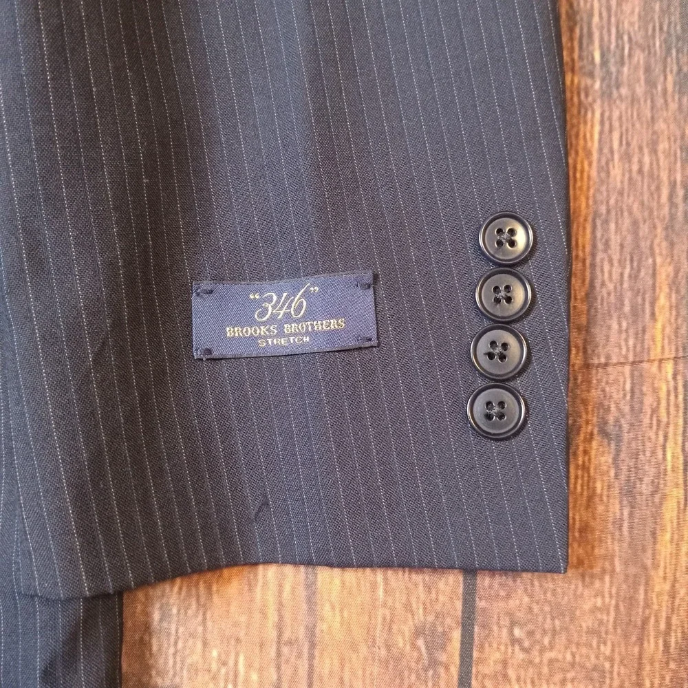 Brooks Brothers 346 Stretch 100% Wool‎ Blazer 40L Navy Pinstripe